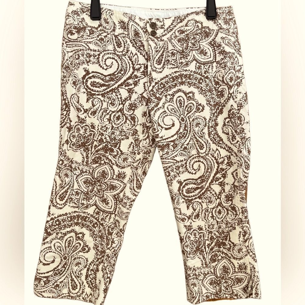 GAP brown/cream paisley print Stretch capri pants, size 10.